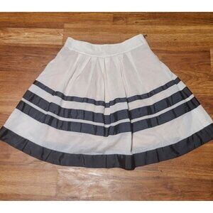 Odille For‎ Anthropologie Cream Blacked Striped Cotton pleated Lined Skirt Sz 4